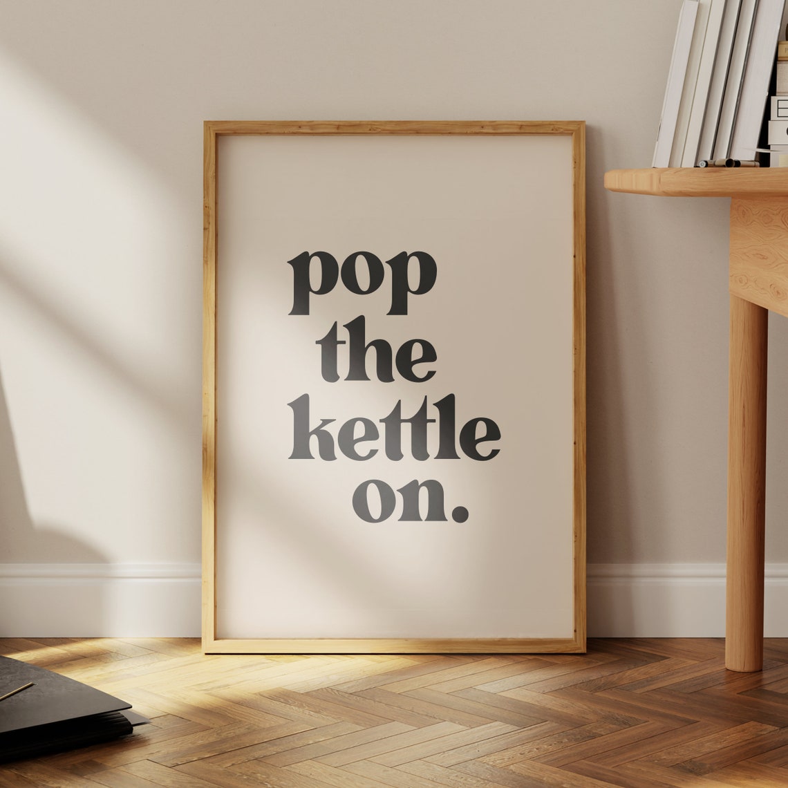 Pop the Kettle On Bold Retro Tea Time Typography Kitchen Wall Art