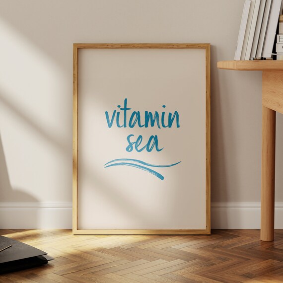 Vitamin Sea Ocean Blue Brush Script Seaside Wave Typography Wall Art
