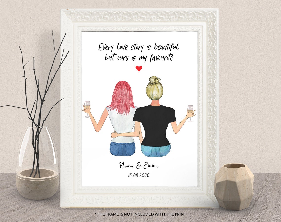 Personalized Lesbian Couple Love Story Wedding Keepsake Print