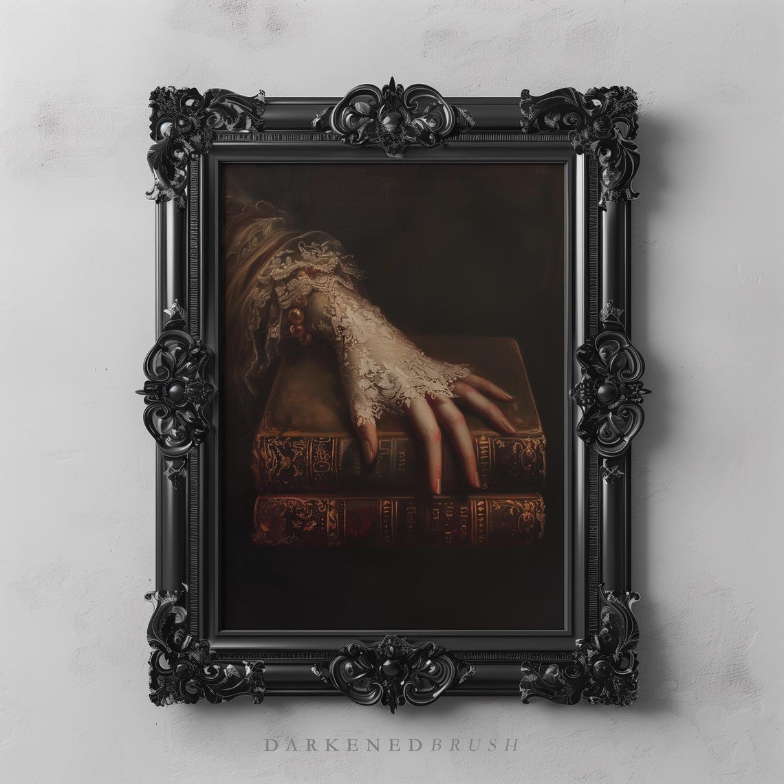 Victorian Lace Gloved Hand On Antique Books Dark Academia Poster