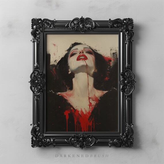Femme Fatale Vampire Art Woman Portrait Gothic Princess Oil Painting Moody Wall Dark Aesthetics Witchy