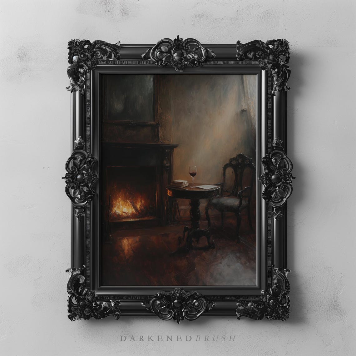 Cozy Gothic Fireplace Interior With Wine Victorian Romantic Art Poster