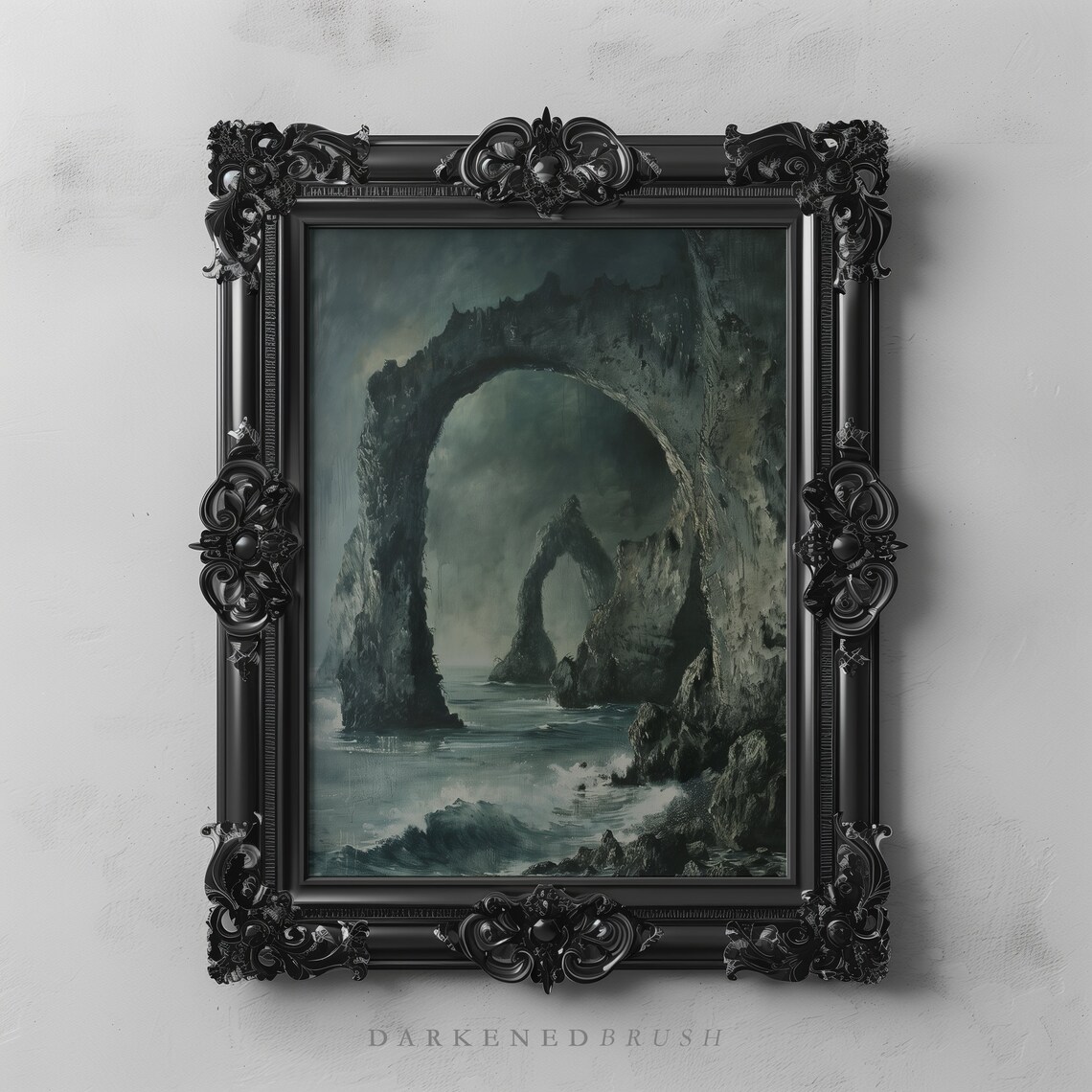 Dark Fantasy Ocean Cliffs Seascape Oil Painting