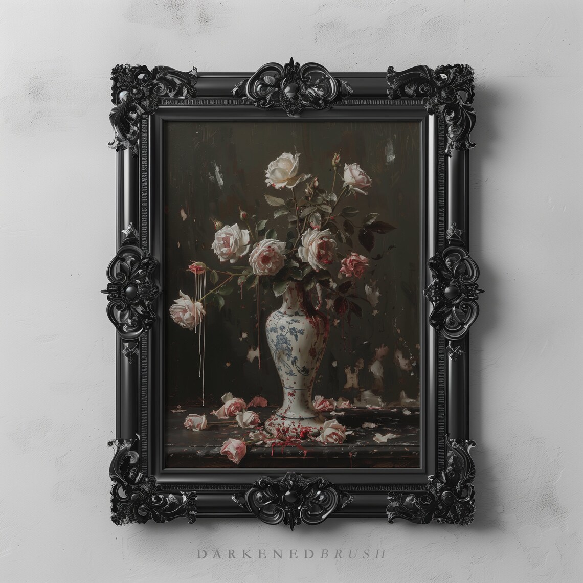 Dark Academia Roses in Porcelain Vase Gothic Floral Still Life Poster