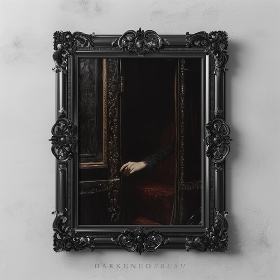 Mysterious Gothic Carriage Art Ruby Ring Dark Academia Victorian Decor Elegant Macabre Haunting Moody Wall