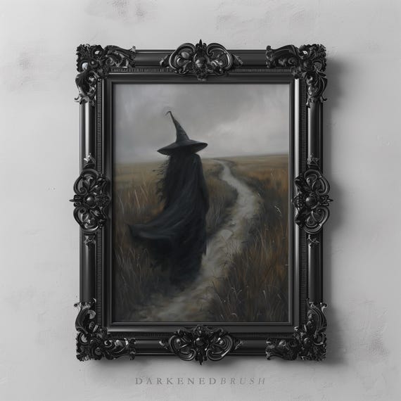 Gothic Witch Rustic Landscape Art Print, Dark Academia