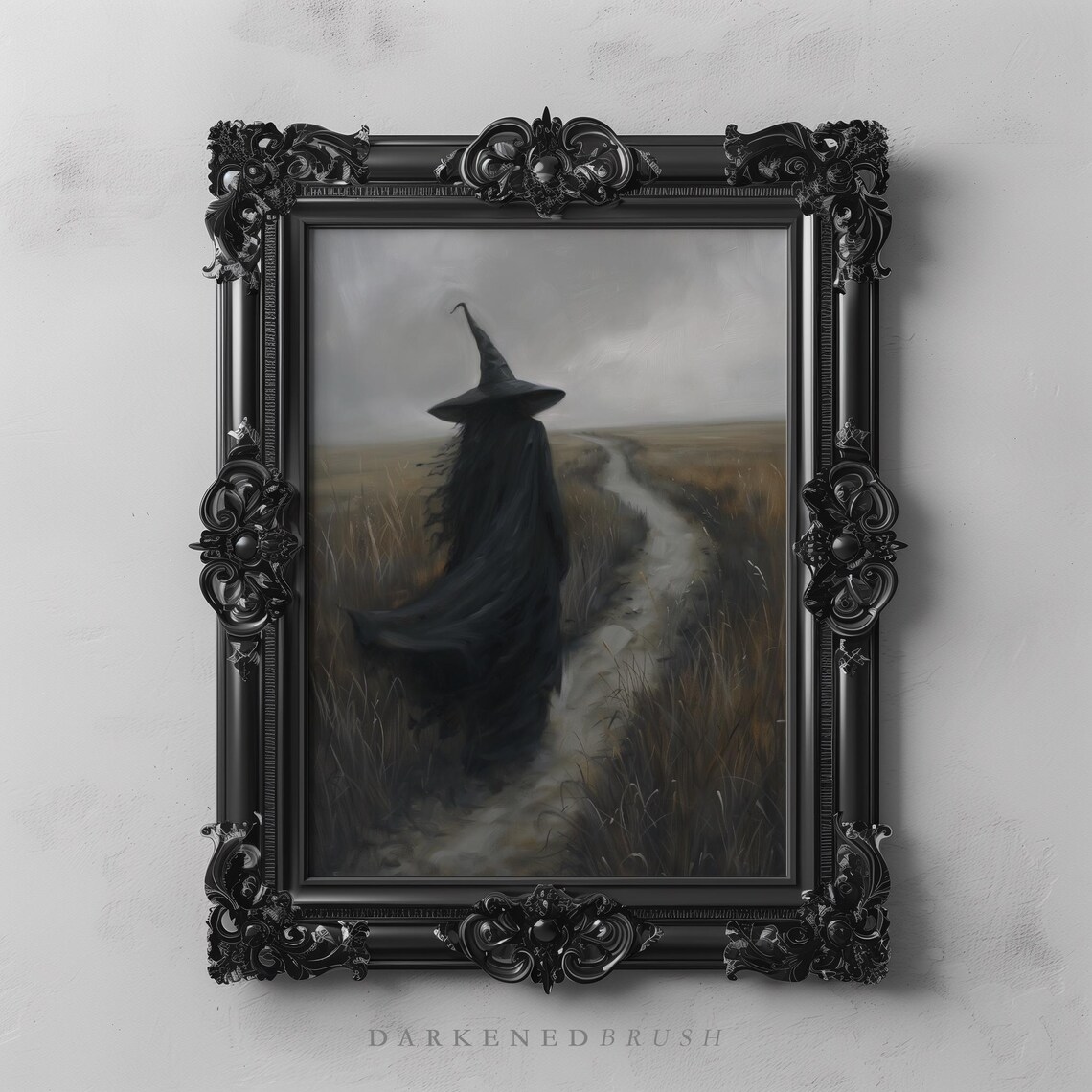 Gothic Witch Rustic Landscape Art Print, Dark Academia