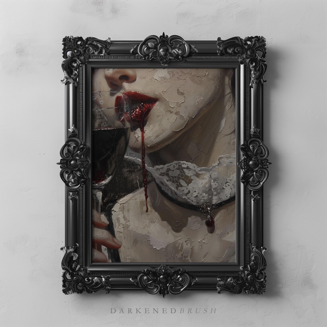 Gothic Victorian Woman Vampire Art Print, Dark Romance