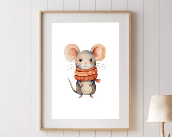 Cute Winter Mouse Print Watercolour Mouse Nursery Wall Art Kids Room Animal Decor Gender Neutral Baby Room Print Pdf