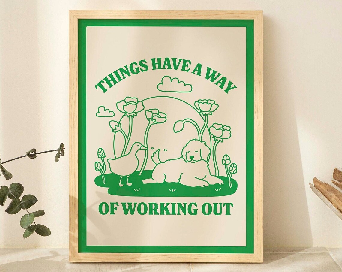 Cottagecore Dog and Goose Retro Positivity Art Print