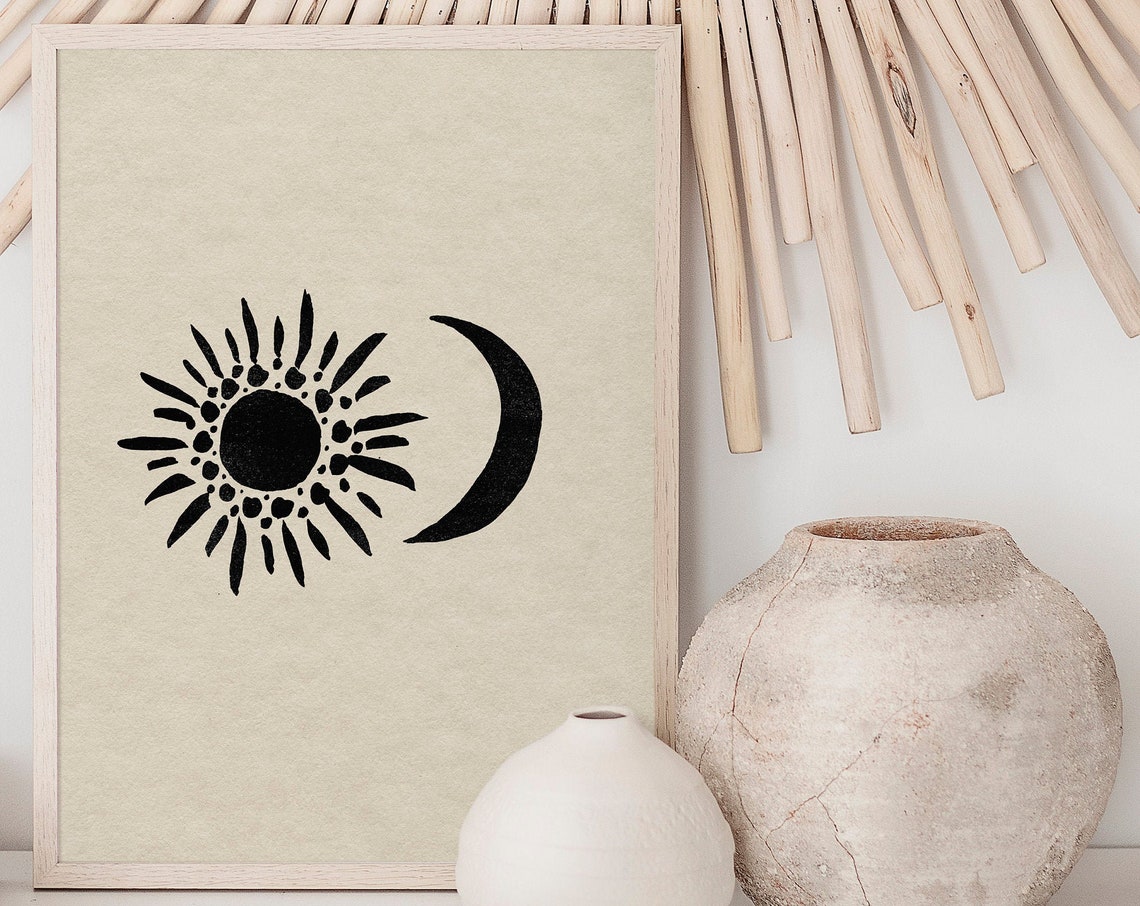 Bohemian Sun and Moon Art Print, Minimalist Celestial