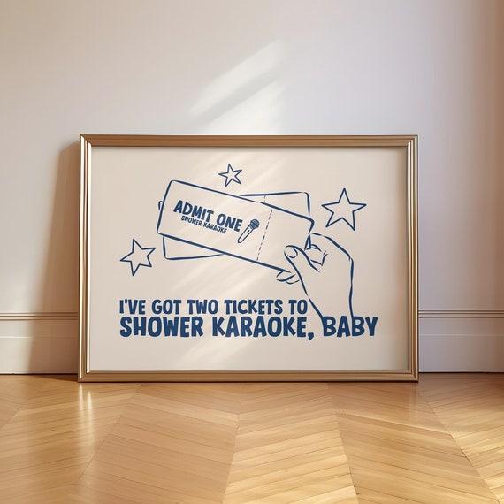 Shower Karaoke Ticket Print Funny Bathroom Art Cool Trendy Retro En Suite Home Wall Singing Poster For