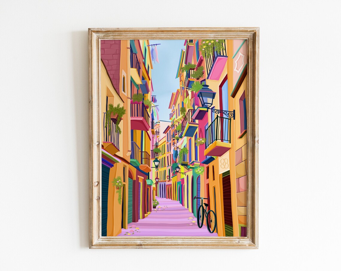 Barcelona Gothic Quarter Travel Poster, La Rambla