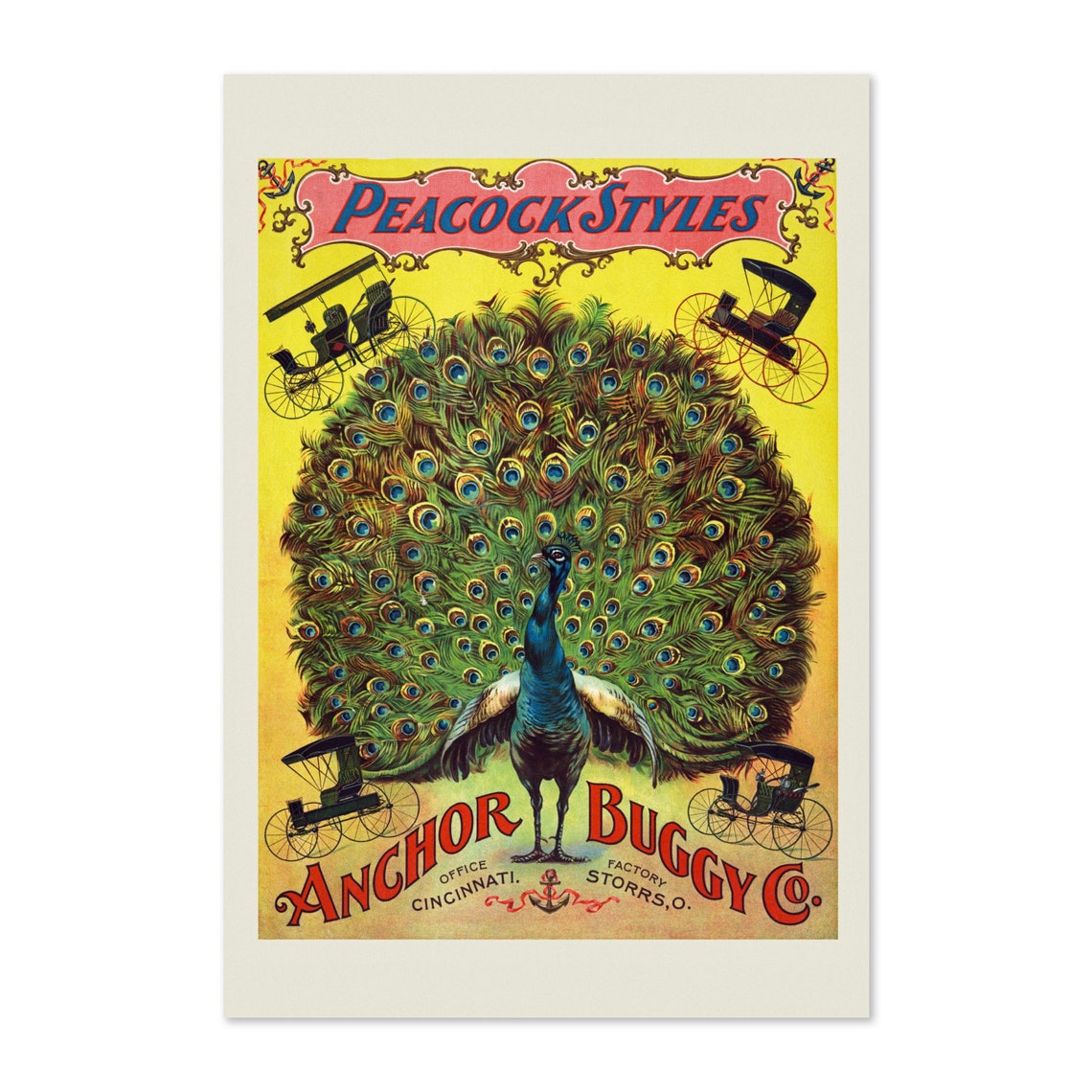 Classic Anchor Buggy Co Peacock Styles Vintage Carriage Poster