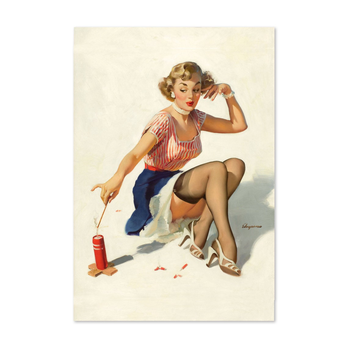 Gil Elvgren Firecracker Pinup Fourth of July Retro Art Poster