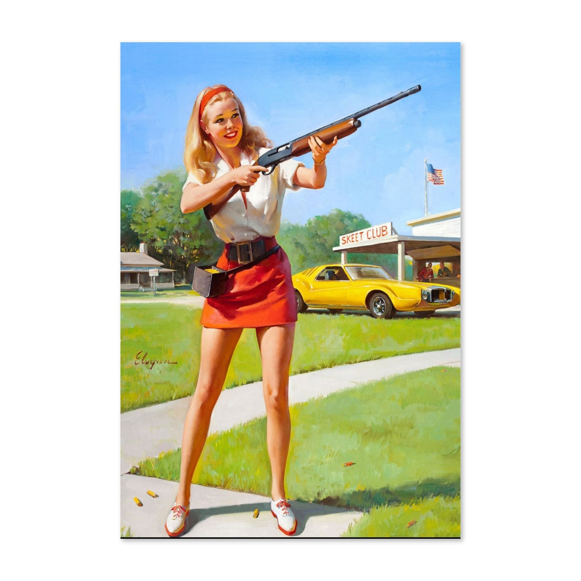 Gil Elvgren Skeet Club Shotgun Shooting Pin-Up Americana Poster