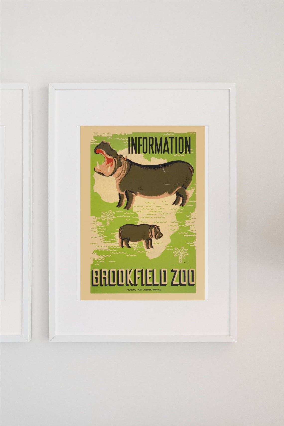 1937 See The Hippo At The Brookfield Chicago Zoo Wpa Federal Art Poster Classic Advertising Art Print For Gifts And Wall Art Dcor - Image 3