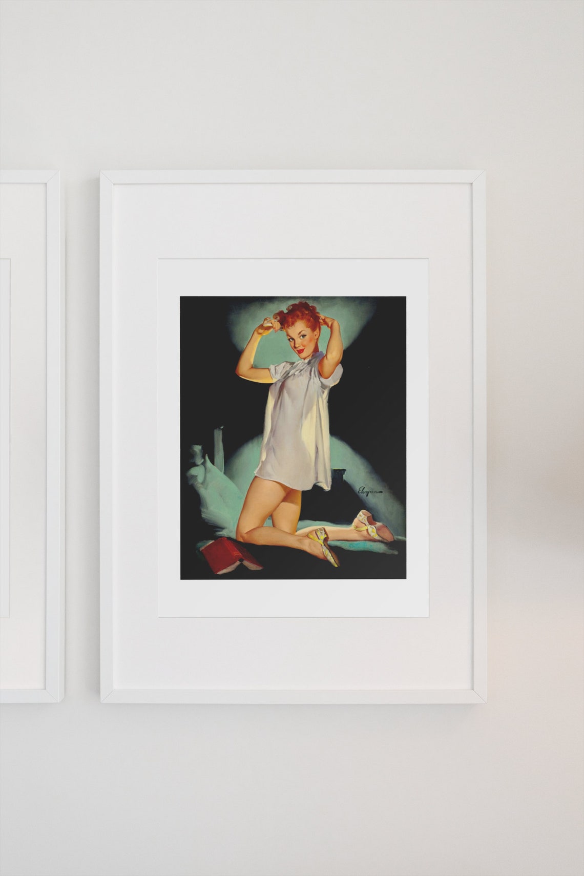 Gil Elvgren Redhead Nightshirt Bedtime Vintage Pinup Art Poster - Image 3