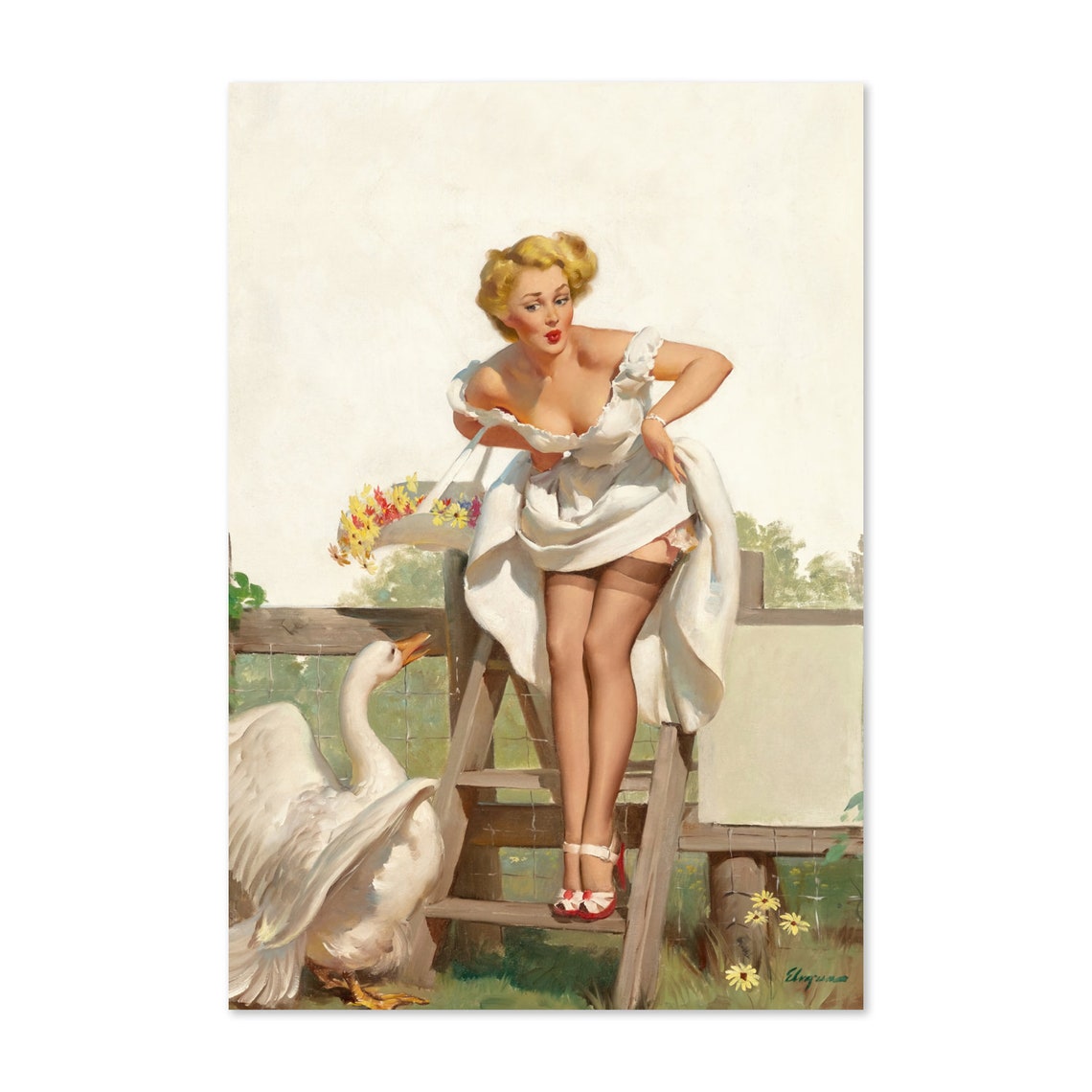 Gil Elvgren Worth A Gander Goose Farm Retro Pinup Art Poster