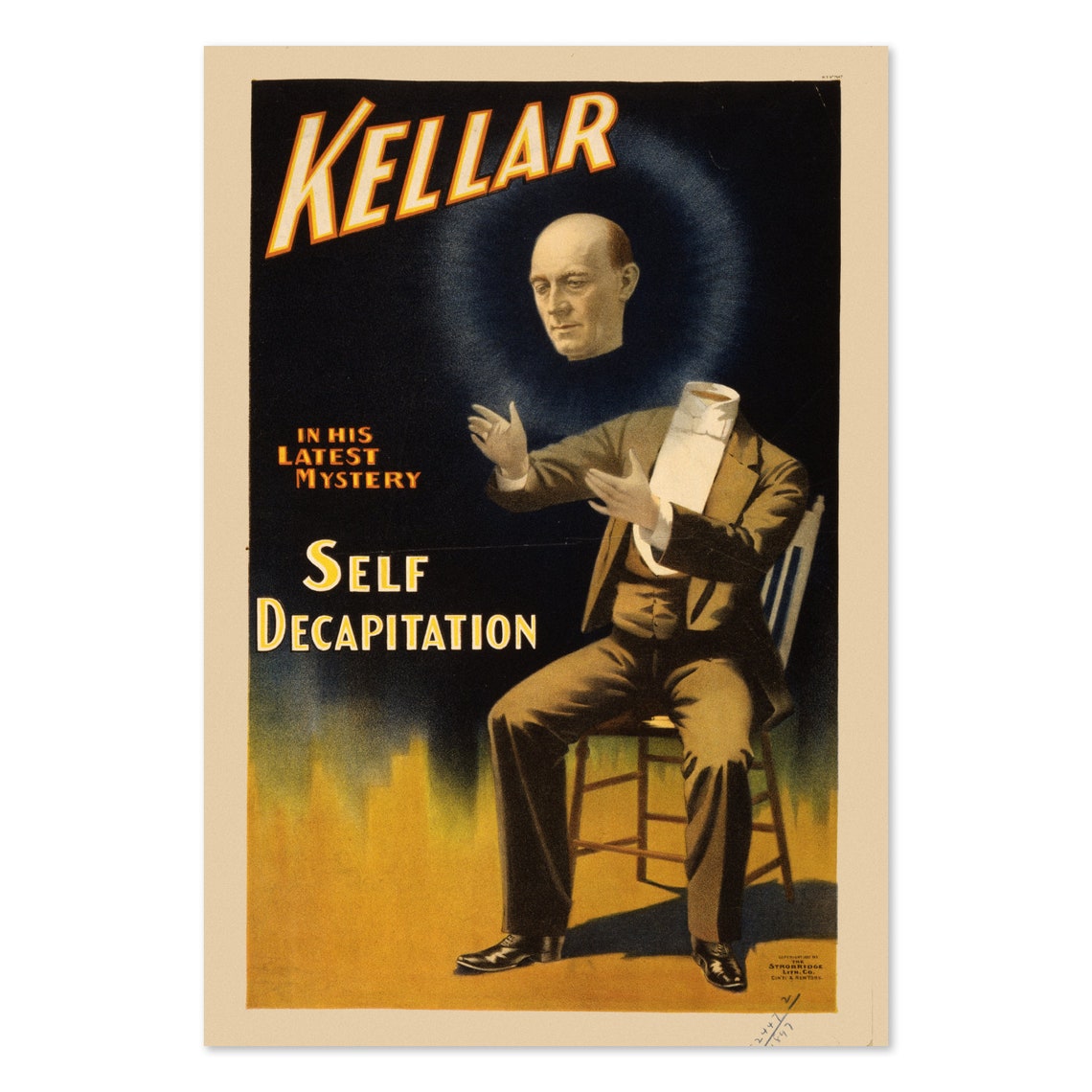 Kellar Self Decapitation Floating Head Vintage Magic Show Poster