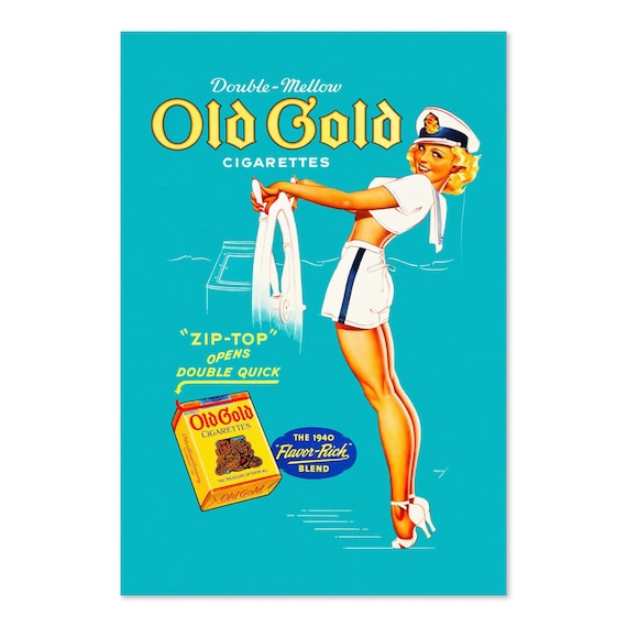 Vintage Old Gold Cigarettes 1940 Pin Up Sailor Girl Ad Poster