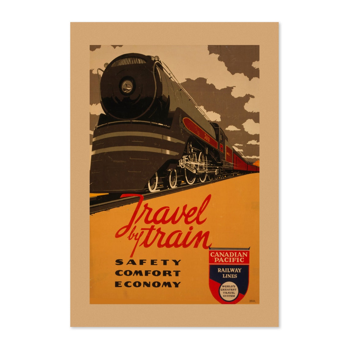 Canadian Pacific Streamlined Locomotive Travel by Train Poster