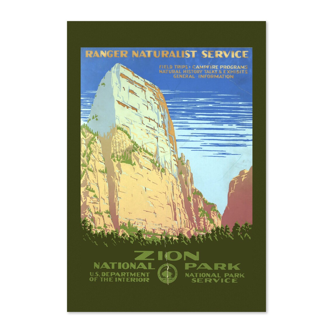 Zion National Park Ranger Naturalist Service Vintage Travel Poster