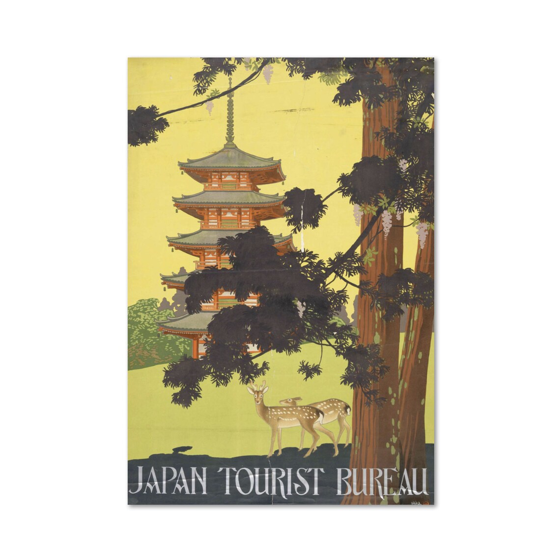 Japan Tourist Bureau Five Story Pagoda 1916 Vintage Travel Poster
