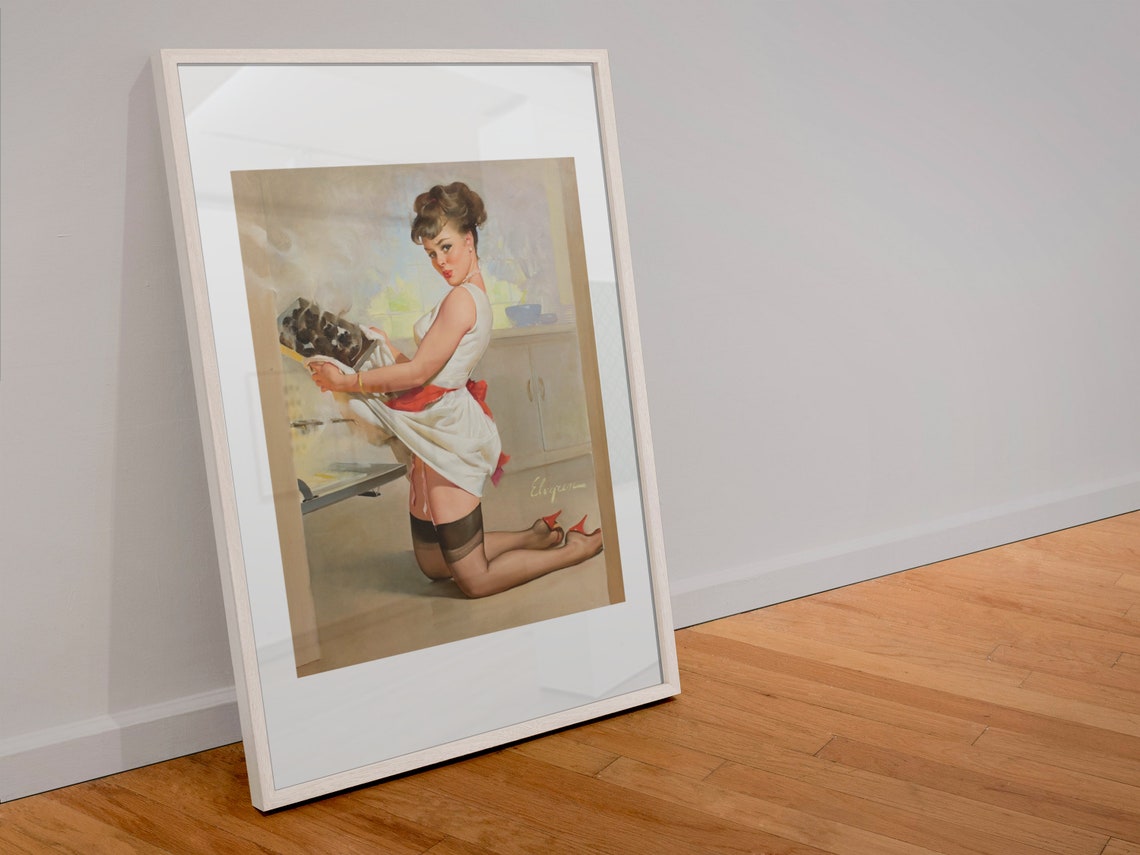 Elvgren Pin Up Girl Burnt Baking Tray Kitchen Mishap Vintage Poster - Image 4