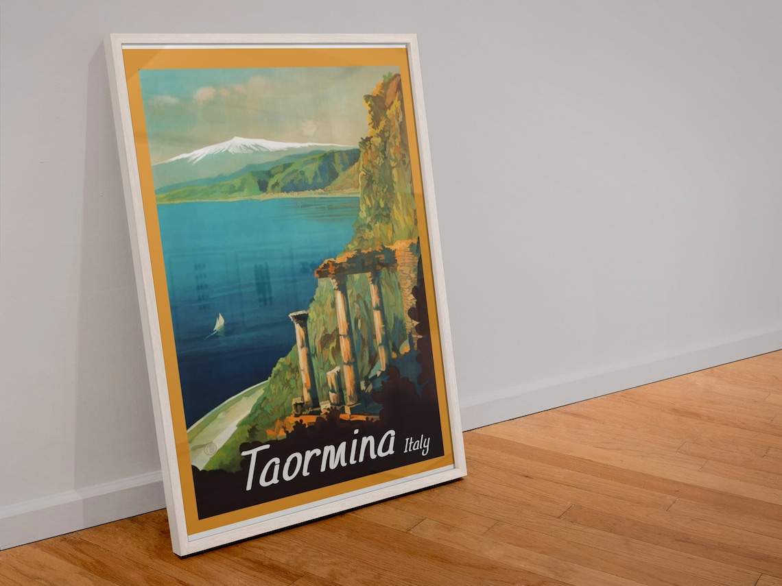 Taormina Italy Vintage Travel Poster Greek Theater Etna Bay View - Image 4