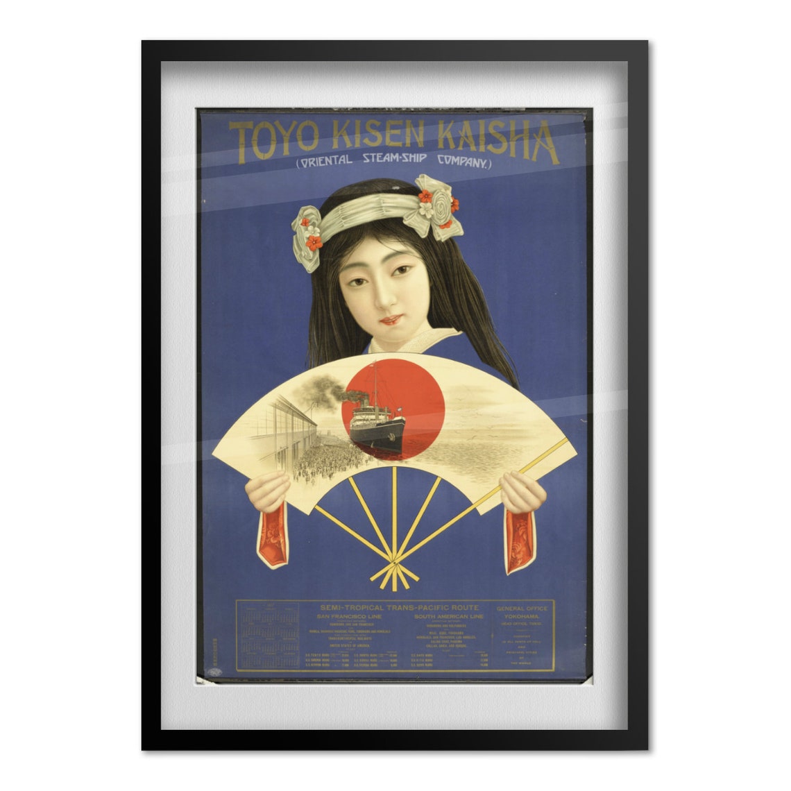 Japan Vintage Art Toyo Kisen Kaisha Oriental Steam Ship Company Woman With A Fan 1917 - Image 4
