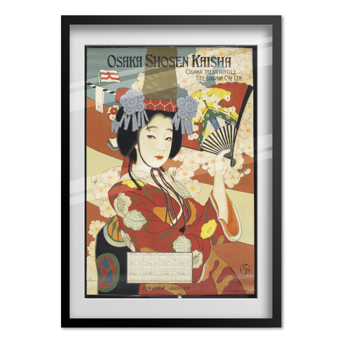 Osaka Shosen Kaisha 1921 Steamship Kimono Geisha Travel Vintage Poster - Image 4