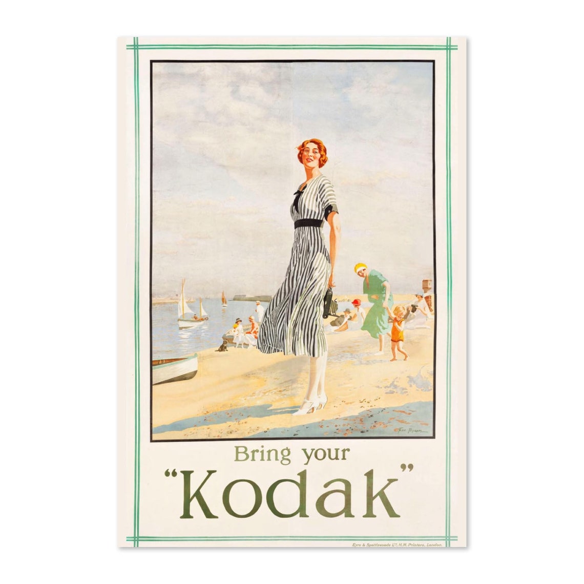 Bring Your Kodak 1925 Beach Scene Vintage Camera Advertising Poster