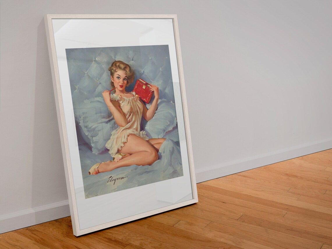 Elvgren Thinking of You Pin Up Girl Diary Vintage Bedtime Art Poster - Image 4