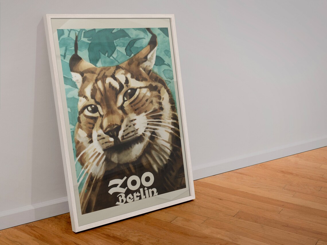 Zoo Berlin Vintage Lynx Wild Cat Portrait Advertising Travel Poster - Image 4