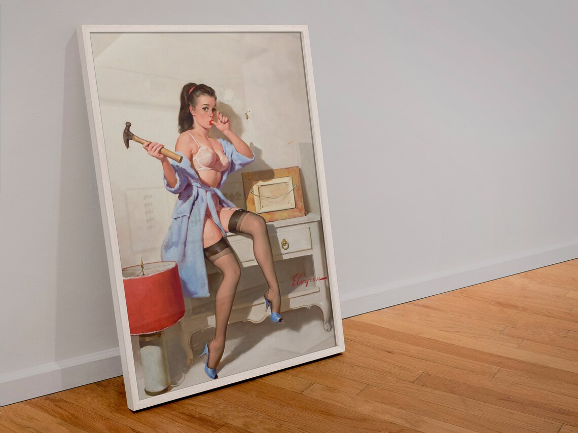 Gil Elvgren The Wrong Nail 1960s Home Repair Pin Up Girl Poster - Image 4