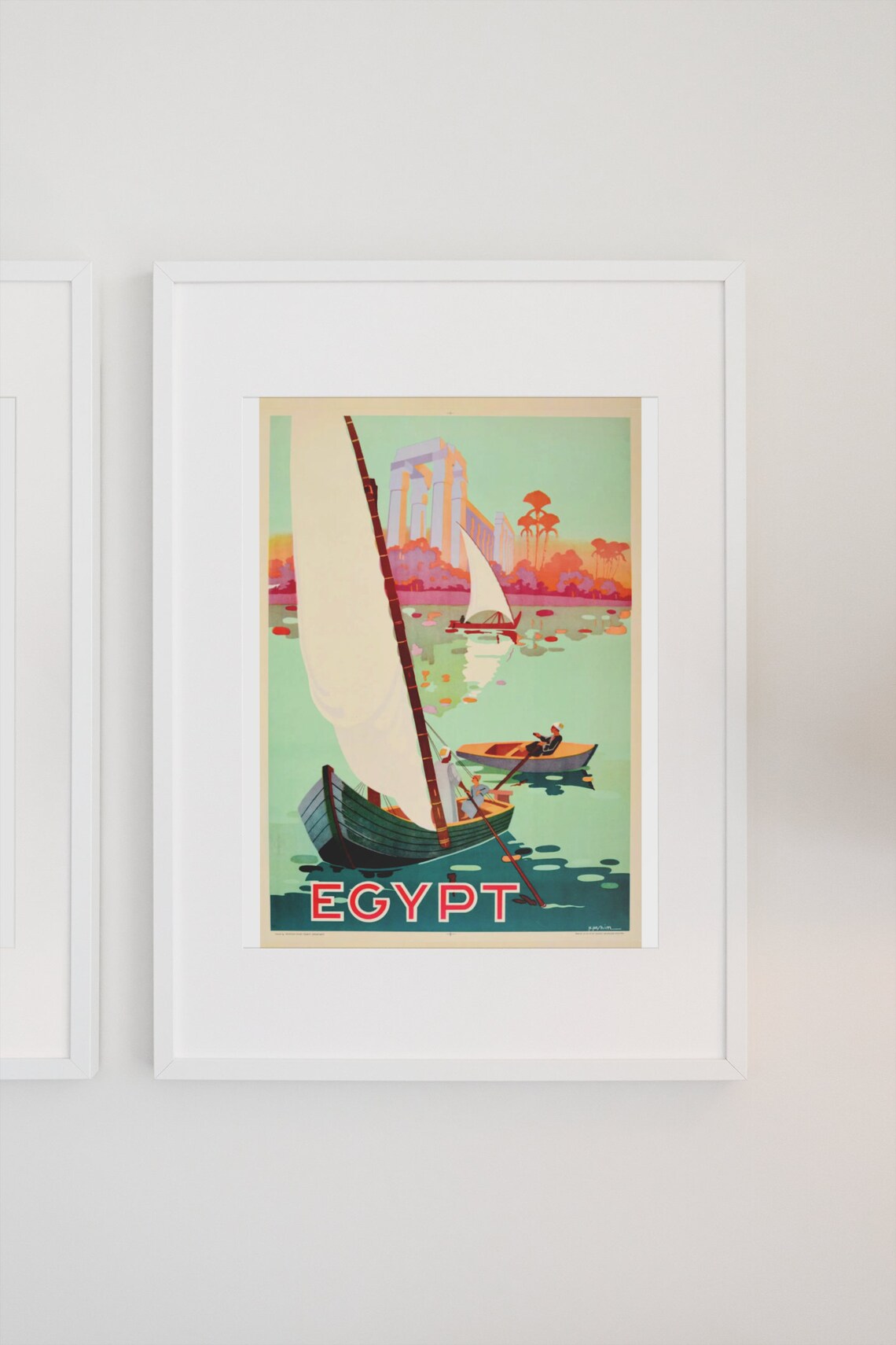 Egypt Vintage Nile River Travel Poster Felucca Sailboats Temple View - Image 3