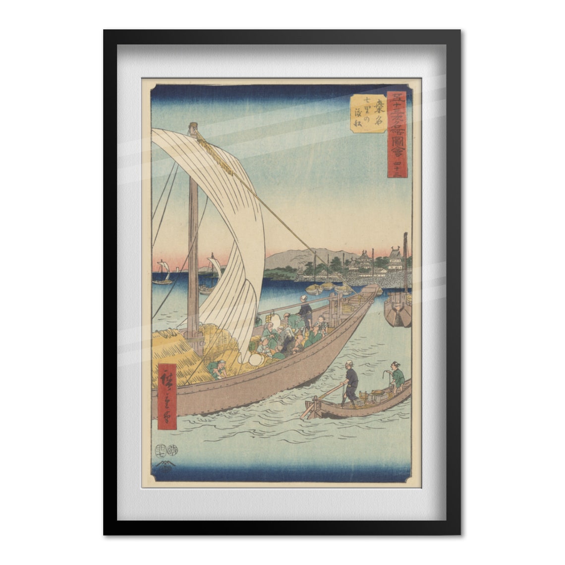 Hiroshige Kuwana Ferry Crossing Fifty Three Stations Woodblock Poster - Image 4