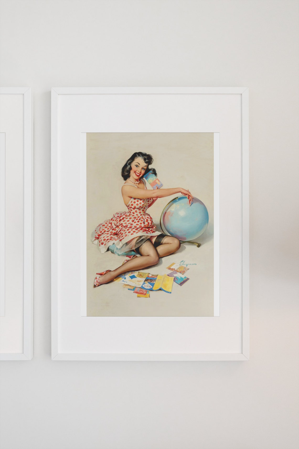 Gil Elvgren Out Of This World Polka Dot Globe Travel Pin-Up Poster - Image 3