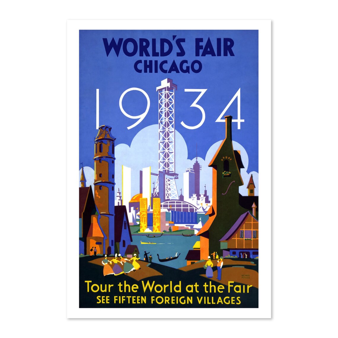 Worlds Fair Chicago 1934 Tour the World Foreign Villages Poster