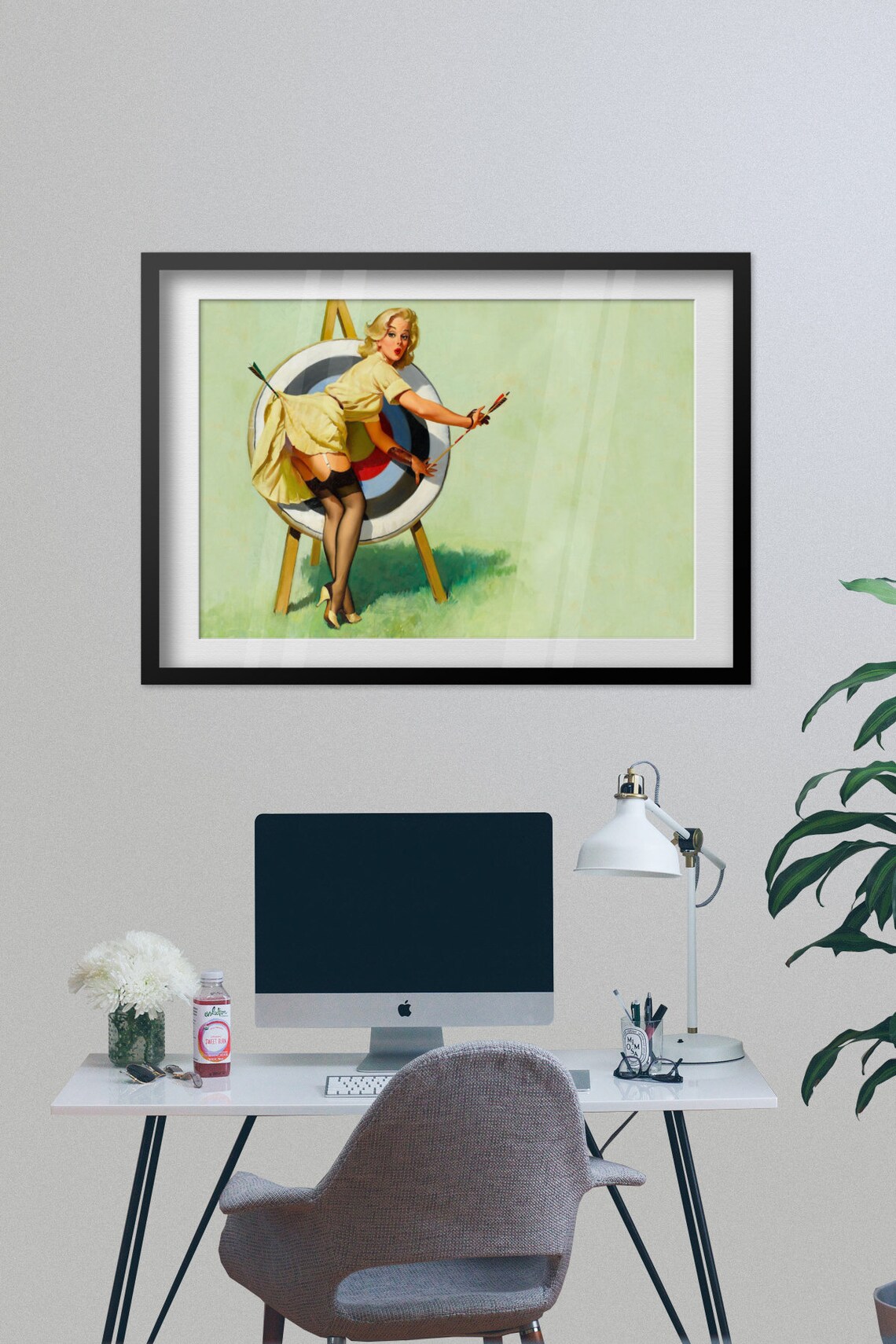Gil Elvgren Near Miss Vintage 1964 Archery Pin Up Girl Poster - Image 2