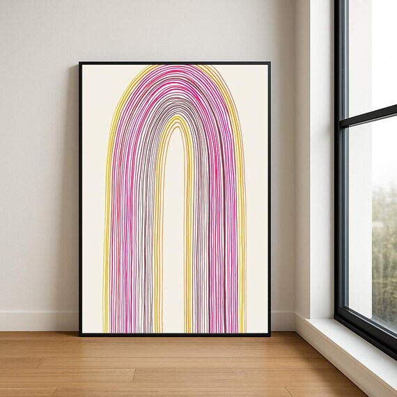 Rainbow Stripe Arch Pink Yellow Playful Modern Abstract Wall Art