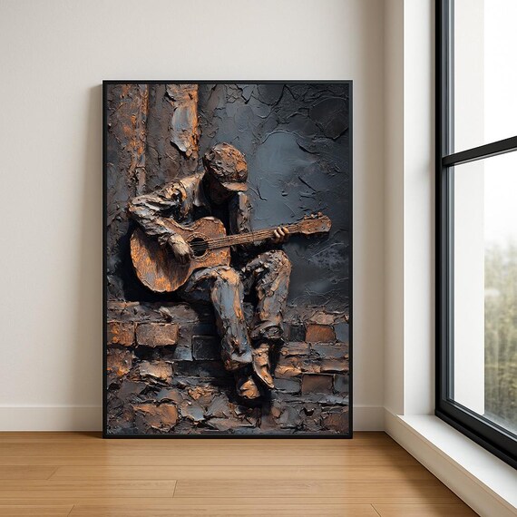 Music Lover Wall Art Print Textured Musician Abstract Oil Painting