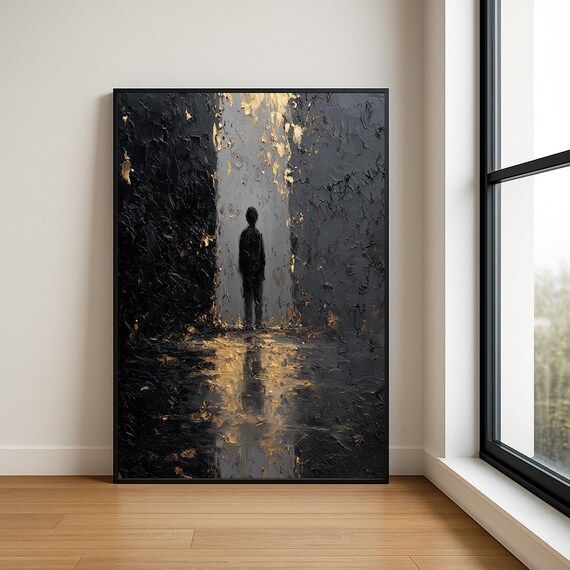 Boy In Doorway Abstract Oil Painting Moody Figurative Print