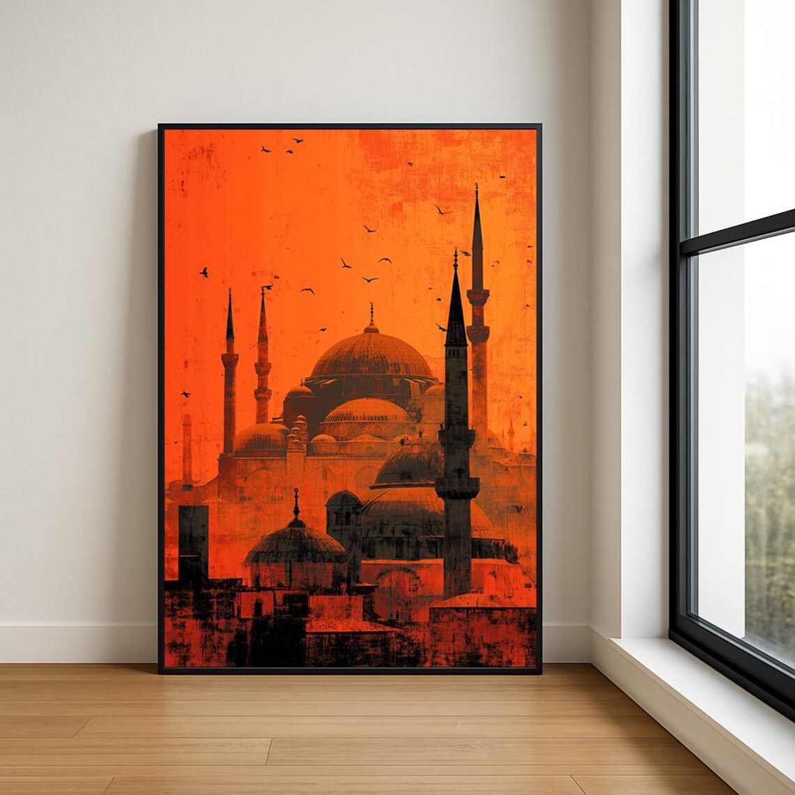 Istanbul Mosque Silhouette Against Orange Sunset Sky Art Poster