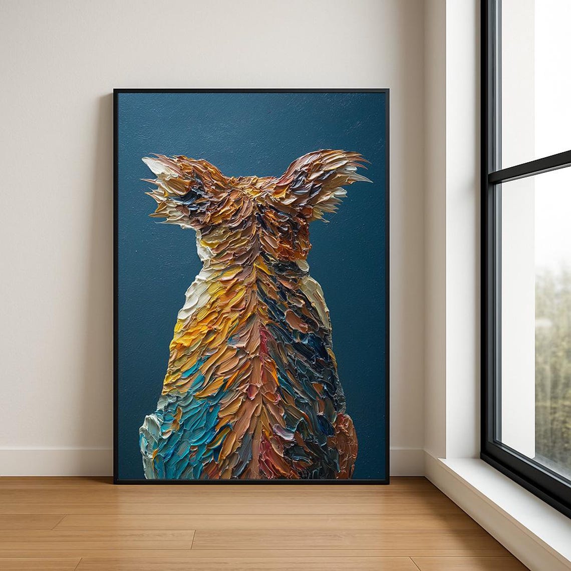 Colorful Dog Sitting From Behind Impasto Oil Texture Pet Poster