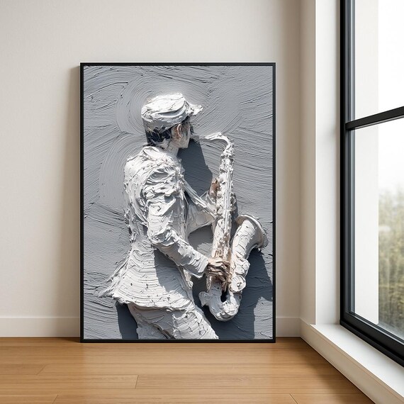 Music Lover Wall Art Print Textured Musician Abstract Oil Painting