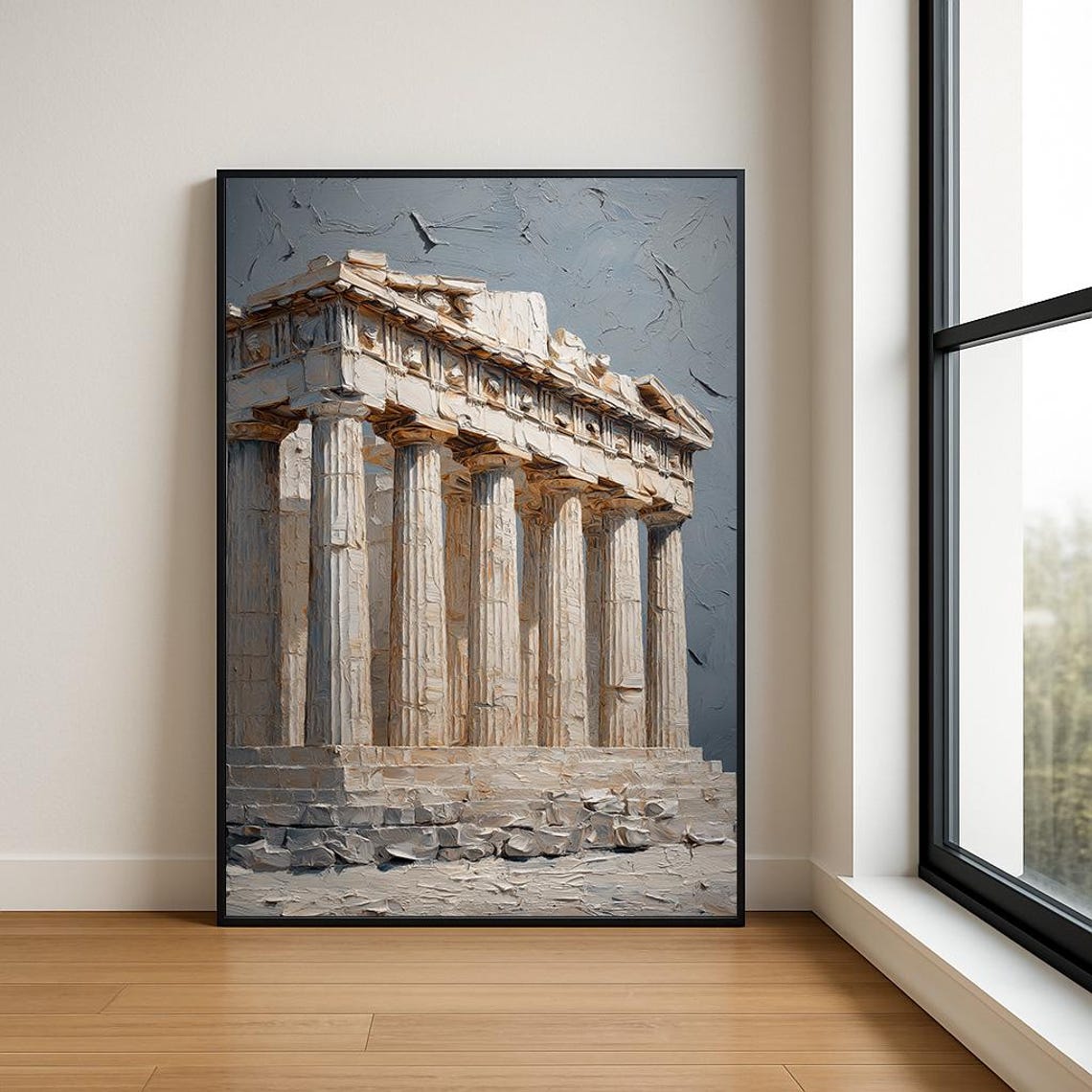 Parthenon Athens Ancient Columns Gray Impasto Painting Poster