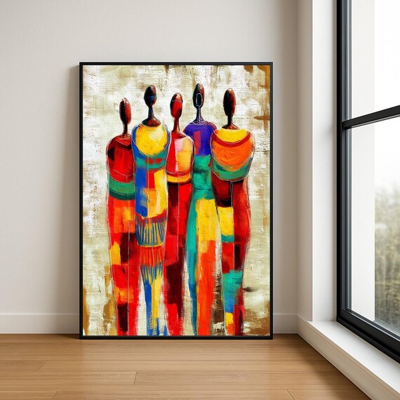 Five Colorful Robed Figures Abstract Modern Figurative Art Poster