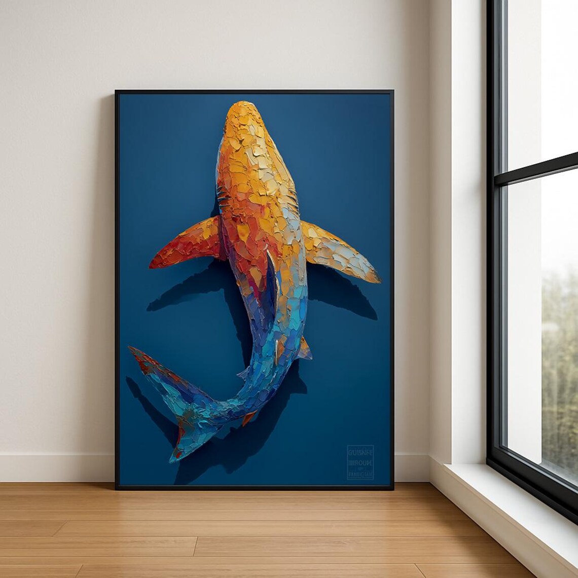 Colorful Shark Impasto Oil Painting Deep Sea Animal Art Poster